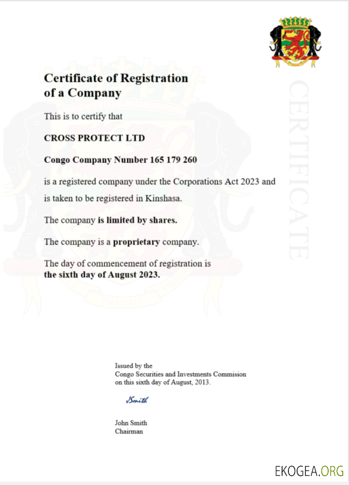 Modèle Word et PDF de certificat d'immatriculation du Congo